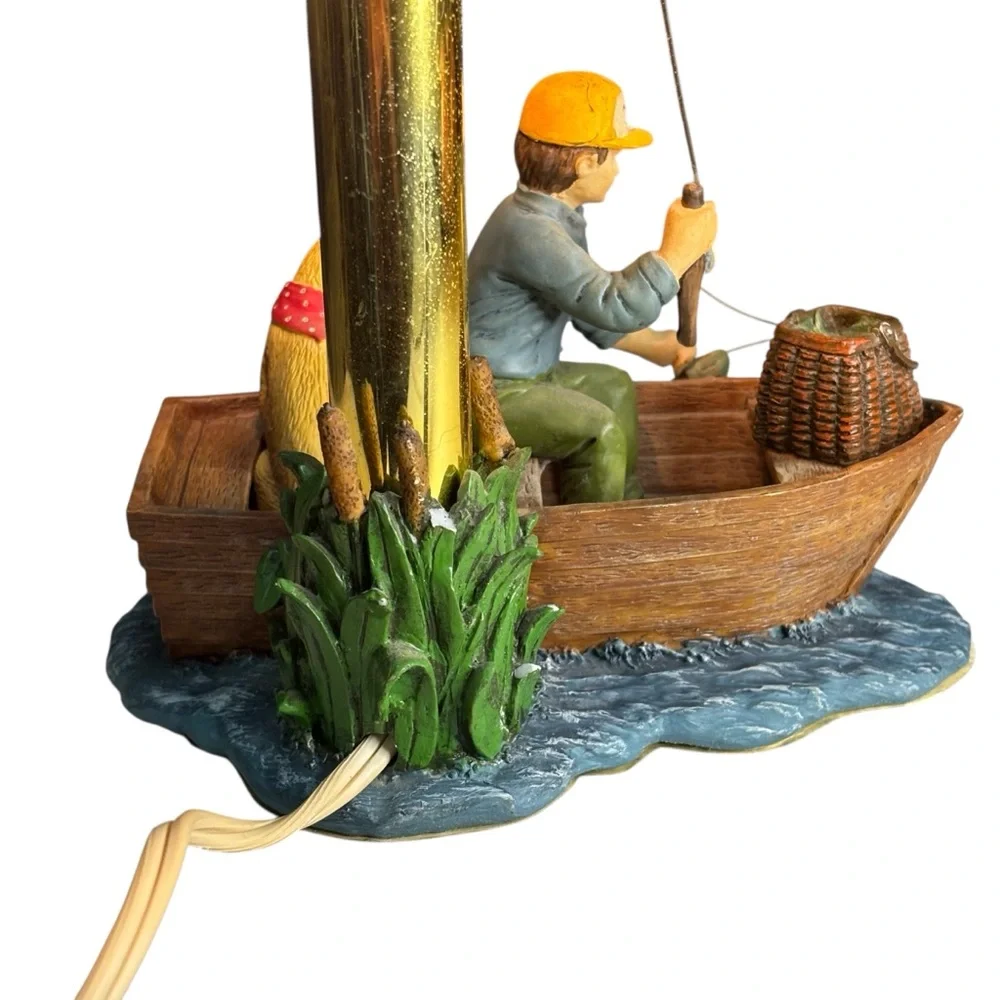 Vintage JSNY Decorative Fisherman Table Accent Lamp Night Light Row Boat Dog